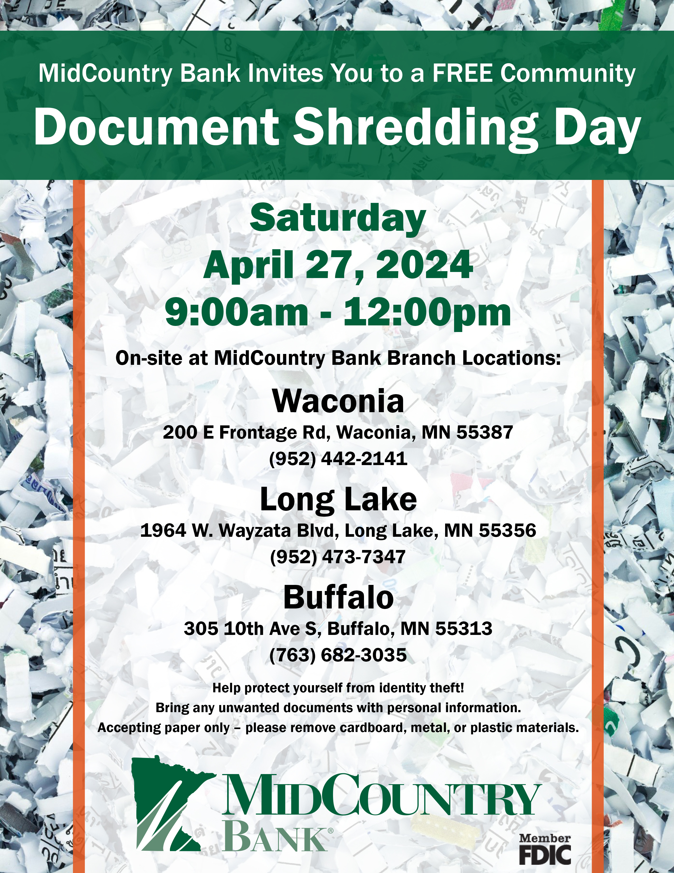 MidCountry Bank Invites You to a FREE Community Document Shredding Day